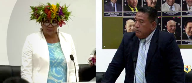 Presentation to Parliament: MPs Selina Napa and Vaitoti Tupa. 